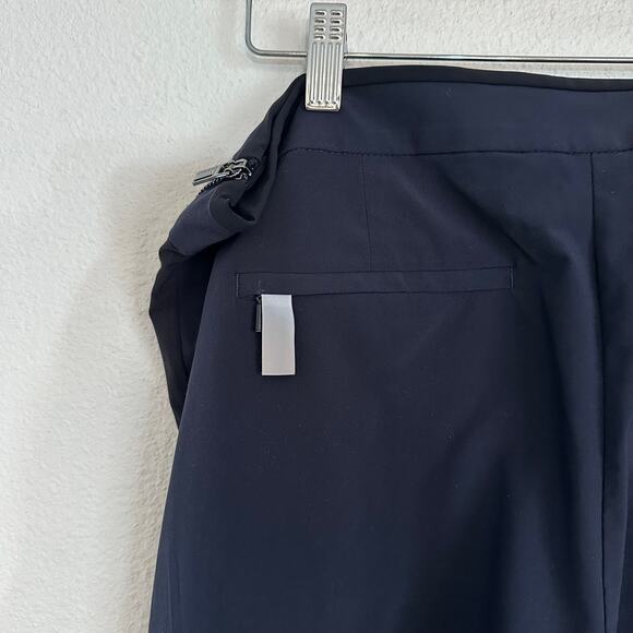 Athleta Gramercy Wide Leg Track Pants Blue Black Trim Size 12 Button Trouser - Picture 6 of 11